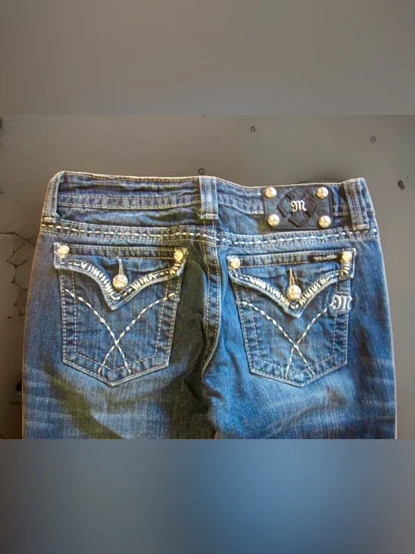 MISS ME Low Rise Boot Cut Jean Dark Wash Denim Sz 28 Flap Pockets JW5180B7 Y2K - Image 5