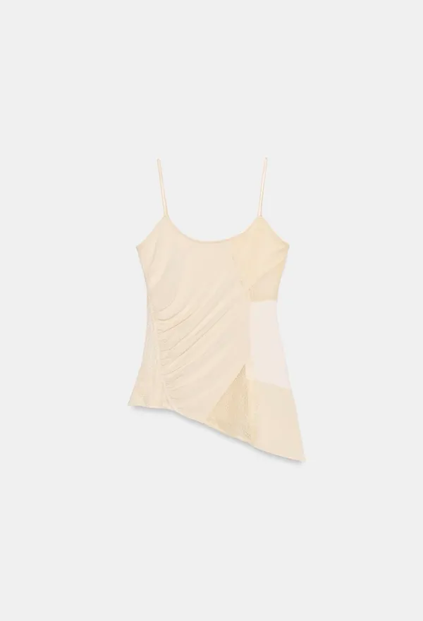 BNWT Zara Cream & White Patchwork Style Lace Trim Asymmetric Camisole - Image 5