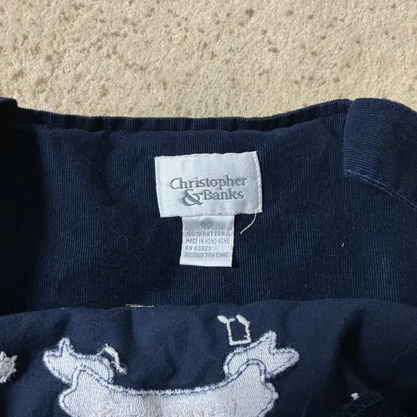 Christopher & Banks Vintage Snowman Corduroy Jumper Dress Womens M Navy Holiday - Image 4