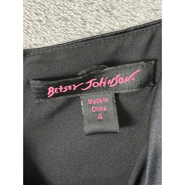 Betsey Johnson Black Satin Ruched Mini Dress Cowl Neck Spaghetti Strap Size 4 - Image 5