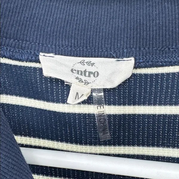 Entro Navy and White Striped Mini Dress sleeveless ribbed coastal nautical M - Image 8