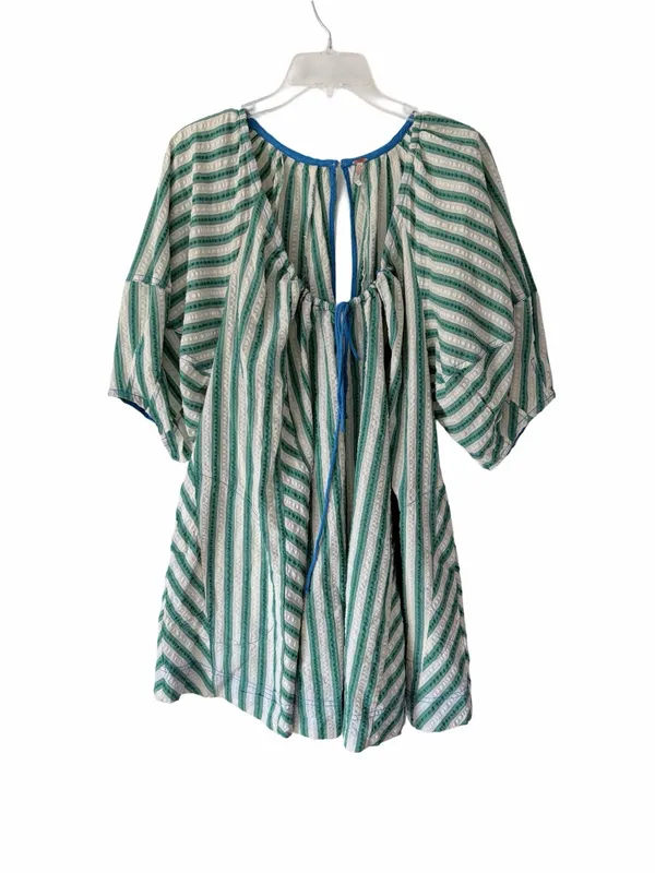 Free People Bop Around Green Cream Stripe Romper size medium - Image 5