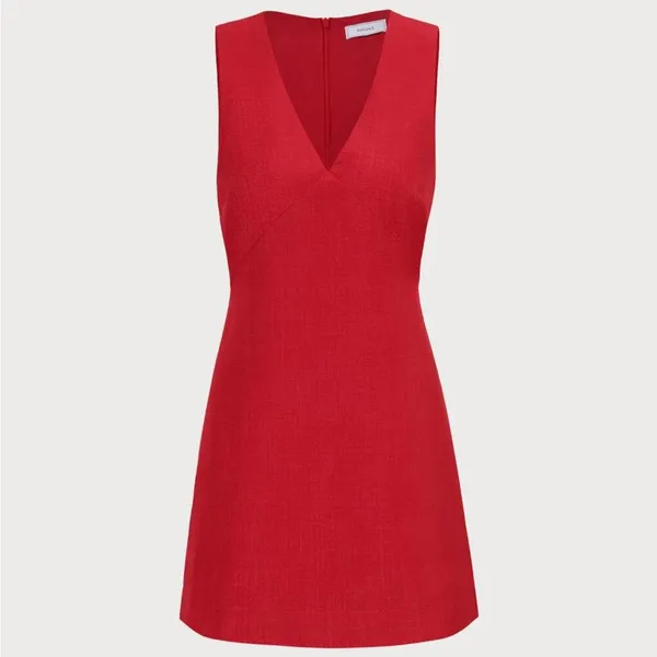 RIHOAS The Red V Neck Sleeveless Linen Mini Dress S 48 - Image 6