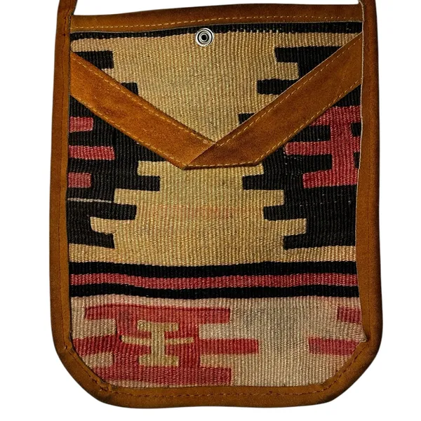 Kilim Jute Handmade Wool Leather Crossbody Bag Southwestern Aztec Boho Hippie - Image 2