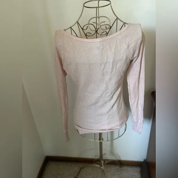 American Eagle Outfitters Metallic Waffle Knit Long Sleeve Top Size XS Pink - Image 7