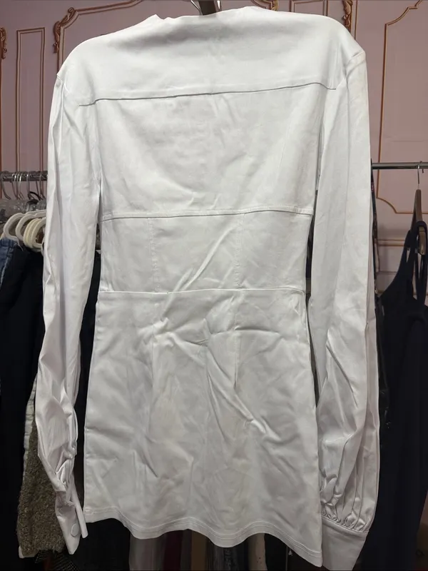 Finesse White Corset Mini Dress Long Puff Sleeve Button Front Bodycon Dress -S - Image 9