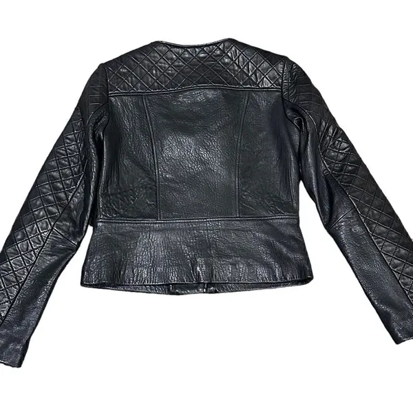 Dawn Levy Black Quilted Genuine Leather Moto Jacket Size Small - Image 6
