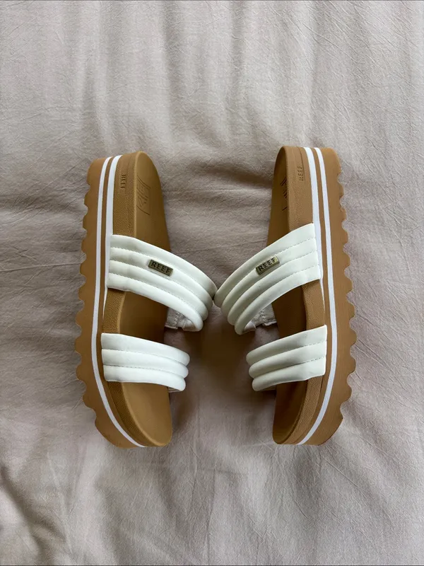 Reef Kaia 2-Bar Platform Slide Sandals White/Tan - Size 7 - Image 4