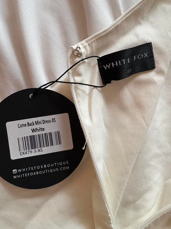 White Fox Boutique White mini dress with fringe slit - Image 2