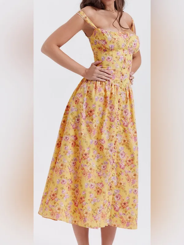 NEW House Of CB Tatiana Butter Yellow Floral Print Midi Sundress Sz XL L+ - Image 3
