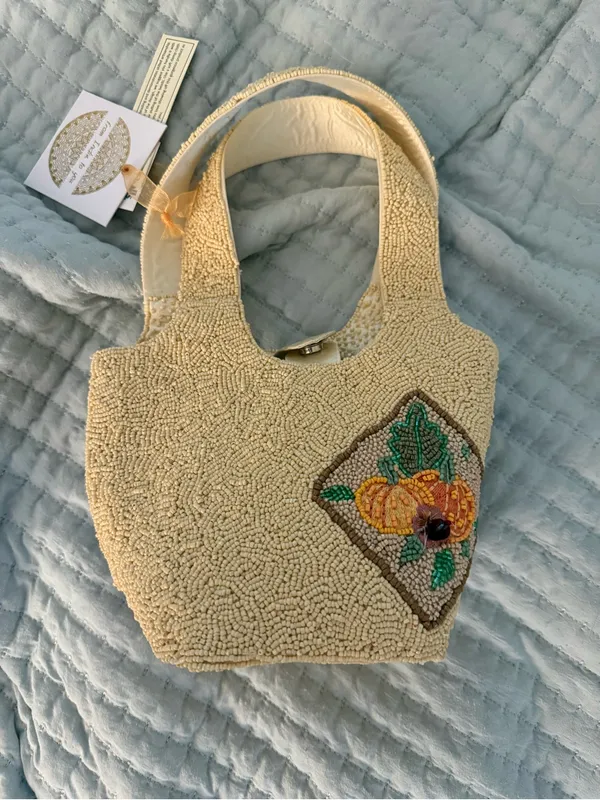 Viral TJ Maxx Beaded Fall Pumpkin Bag in Cream and Orange - Image 2