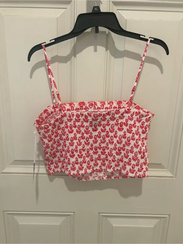 Roller Rabbit Pink Red Floral Smocked Crop Cami - Image 3