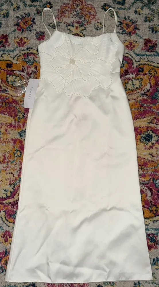Azazie White Beaded Midi Dress - Image 3