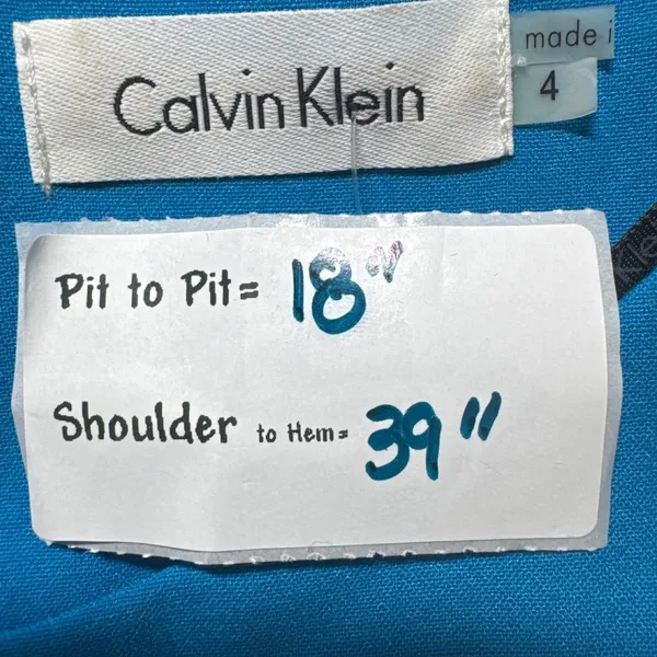Calvin Klein Color Block‎ Sheath Dress Sleeveless Career Belted Blue Black - Image 3