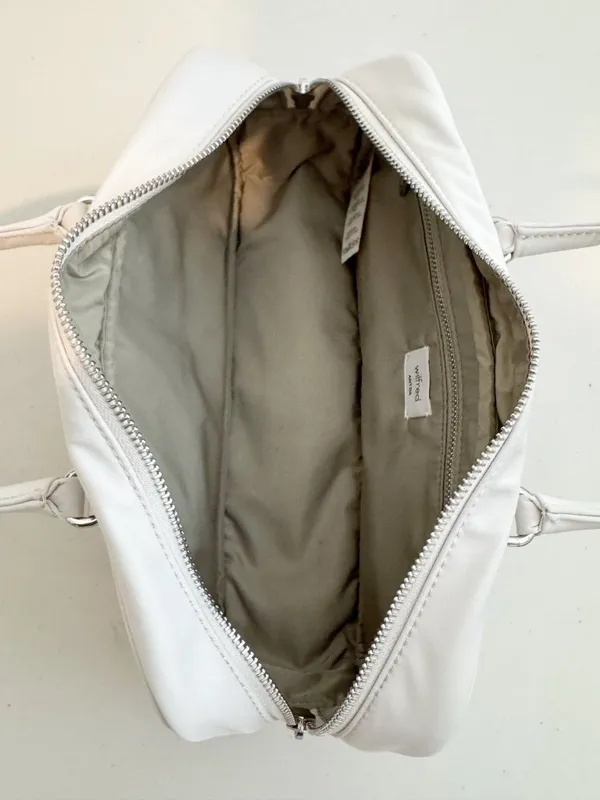 Wilfred Aritzia Lina Bag Ivory Matte Pearl Satin Bowler Zip Handbag 90s Coquette - Image 12