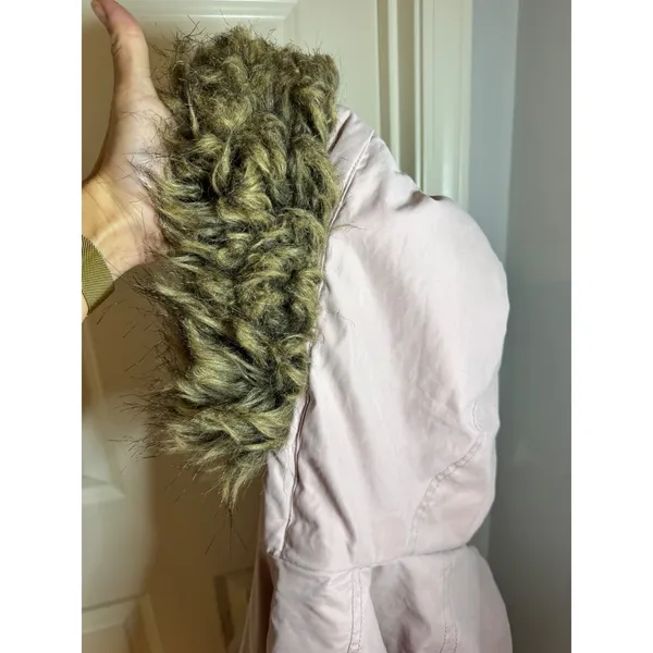 Abercrombie Fitch Pink Sherpa Lined‎ Parka Jacket Hooded Fur Trim XS - Image 10
