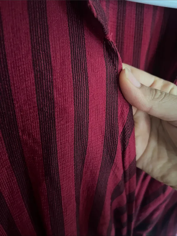 Chocolate Burgundy and Black Striped Tie-Front Blouse - Image 4