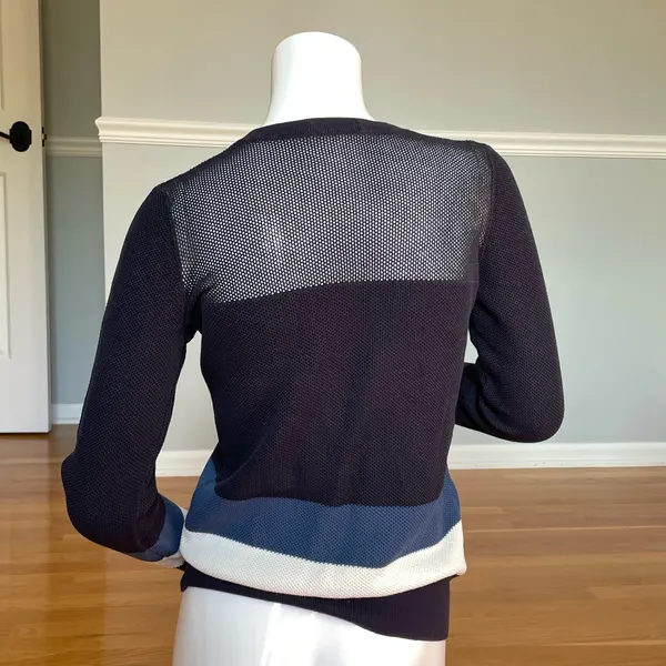 Lacoste Striped Knit Crewneck Pullover Sweater Women’s Size 36 Navy Blue White - Image 3