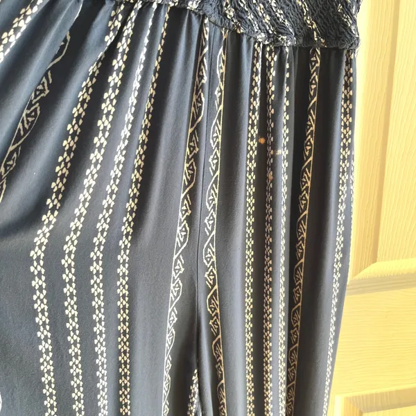 Blue Patterned Lightweight Jumpsuit with Flare BellBottoms Size Large Bohemian - Image 6