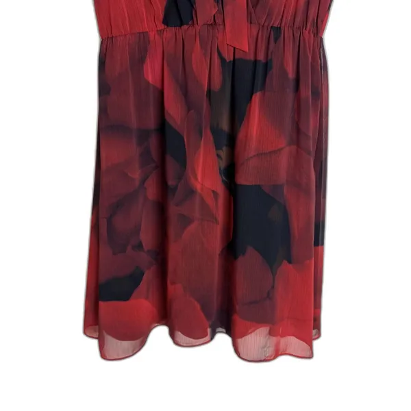 Alice + Olivia Dress Womens Medium Red Black Sleeveless Floral Tie Neck Chiffon‎ - Image 3