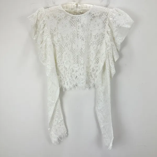 NEW Naked Wardrobe The Statement Lace Blouse Long Puff Sleeve Ivory Romantic S - Image 2