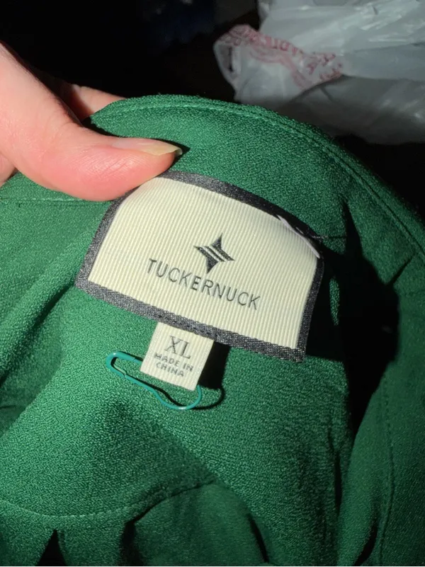 Tuckernuck green Crepe Callahan Shirt Dress long sleeve ruffle spring party $200 - Image 7