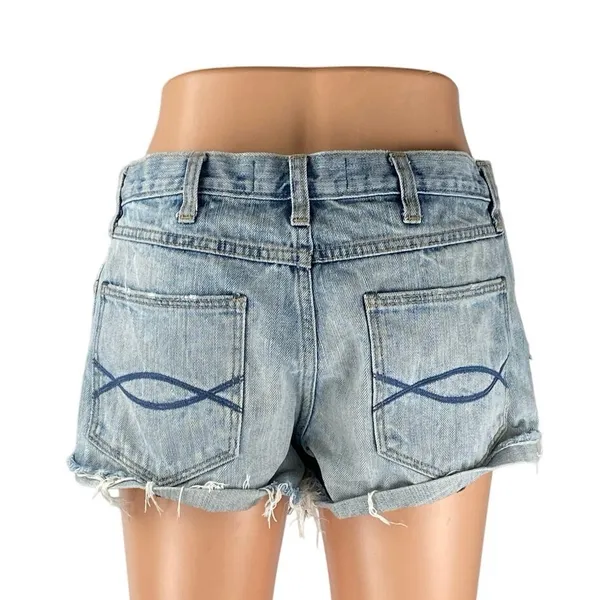 Abercrombie & Fitch Women's Blue High Waist Distressed Patcworks Denim Shorts 6 - Image 3