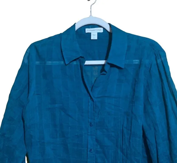 Coldwater Creek Womens Size Large 14 Blue Button Up Printed Cotton Blouse Top - Image 2