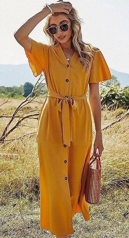 Simply Dresses Mustard Yellow Casual Short Sleeve Summer Dress - Image 2
