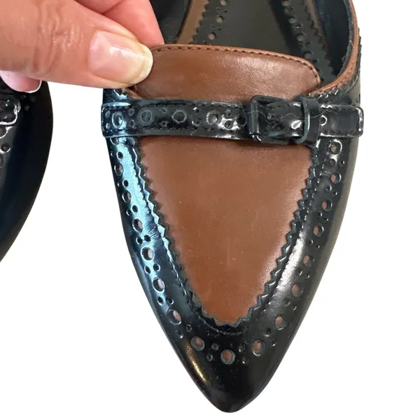 Tory Burch Darlene Two-Tone‎ Wingtip Pointed Toe Leather Flats 8.5 - Image 11