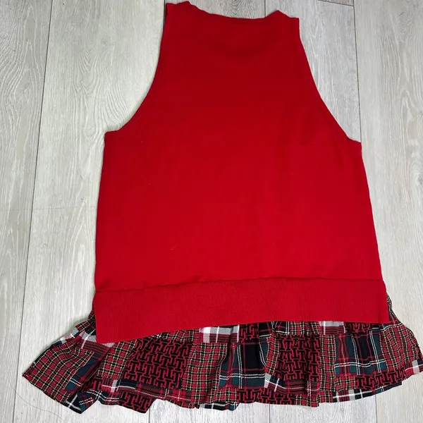 Tommy Hilfiger red Christmas peplum tank holiday‎ knit cotton blend size large - Image 2