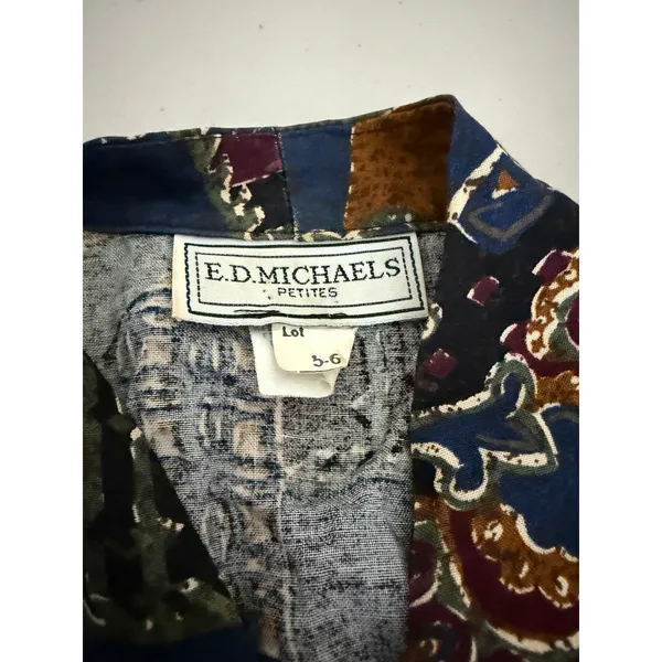 Women's Vintage Funky Retro Long-sleeved Patchwork Print Button Artsy Dress 6P - Image 5