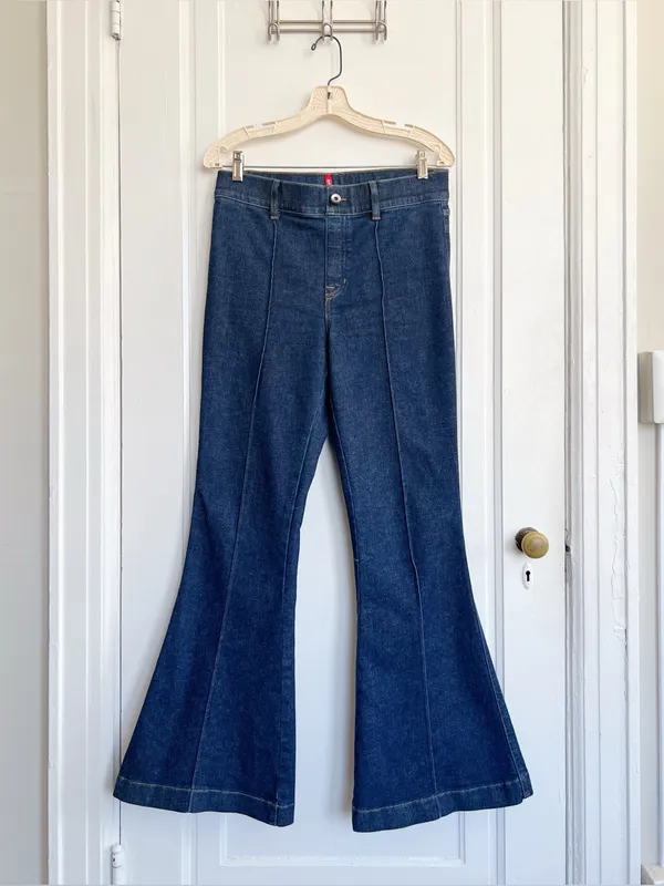 SPANX • Pintuck Flare Jeans pull on high rise bell bottom Raw Indigo dark wash - Image 3