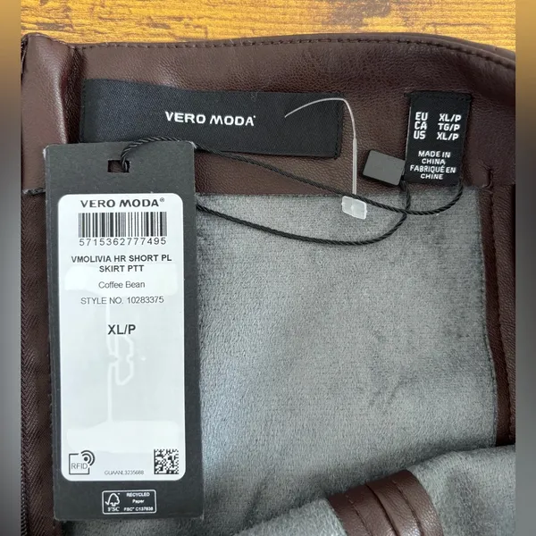 NWT Vero Moda Women's XL Faux-Leather High-Rise Mini Skirt Coffee Bean Brown - Image 3