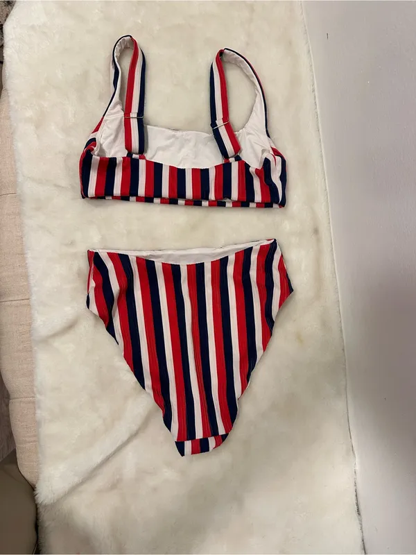 Show Me Your MuMu swim suit Red, Blue & White Striped Scoop Bikini Set - Image 5