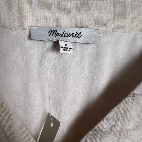 Madewell Puff-Sleeve Button-Wrap Striped Midi Dress Size 6 - Image 13