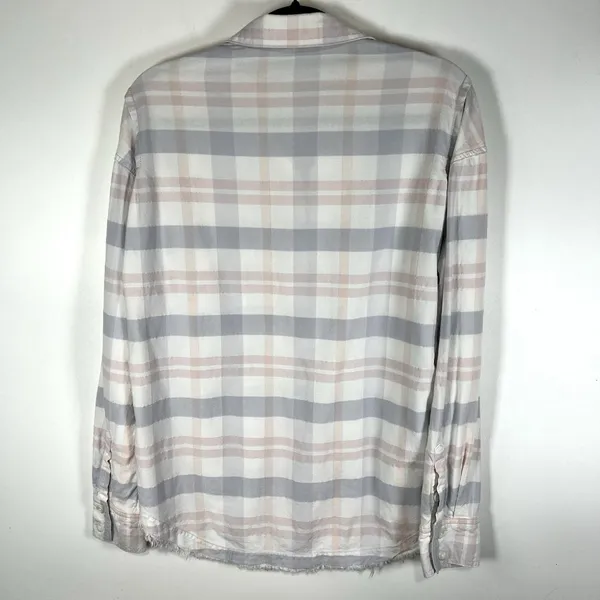 Free People LoveLand Pastel Plaid Button Down‎ Frayed Hem Boho Shirt Small - Image 7