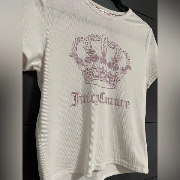 JUICY COUTURE Sparkle Gem Short Sleeve Ribbed Y2K Baby Tee Women’s Sz L EUC - Image 2