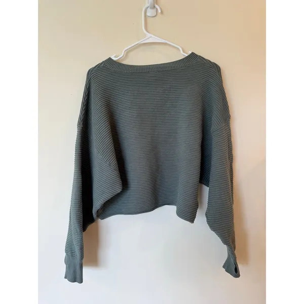 Offline by Aerie Sweater Womens Small Gray Cotton Knit Ribbed Boat Neck Casual - Image 2