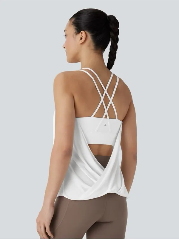 Halara M Double Straps Pleated Quick Dry Yoga Cami Top New with Tags White - Image 4