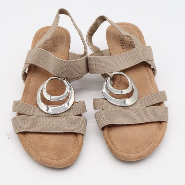 Naturalizer Sandals Womens 8.5M Galaxy Taupe Wedge Silver Ring Elastic Excellent - Image 4