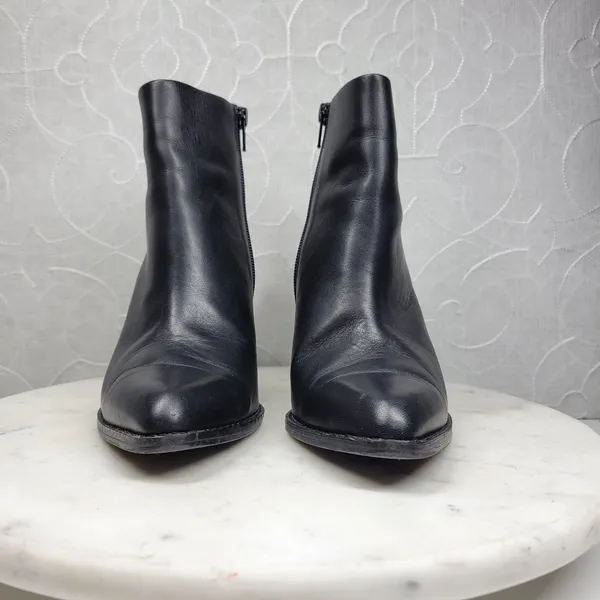 ALDO Leather Ankle Boots Womens 6.5 Black Gold Plate Block Heel Pointed Toe - Image 5