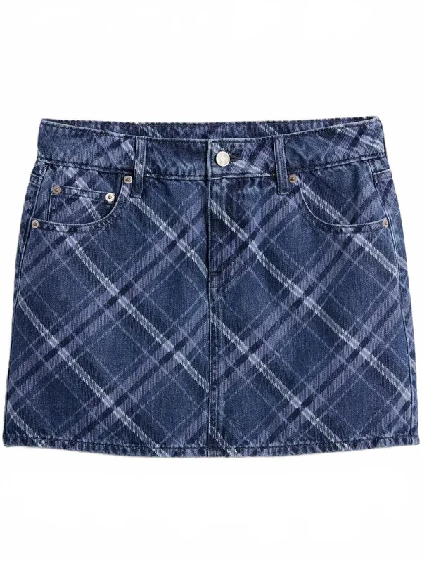 Gap Plaid Denim Mini Skirt NWT Dark Blue Indigo Plaid Size 26 / 2R - Image 5