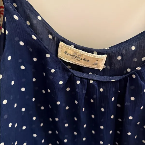 Navy Polka Dot Floral Trim Dress - Image 2