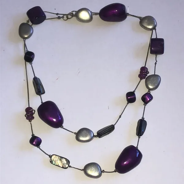 Purple and Silver Tone Beaded Boho Necklace - Image 2