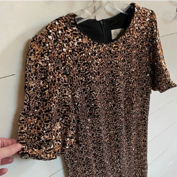Eliza J Womens Bronze Black Sequin Puff Sleeve Shift Mini Dress‎ Size 10 - Image 8