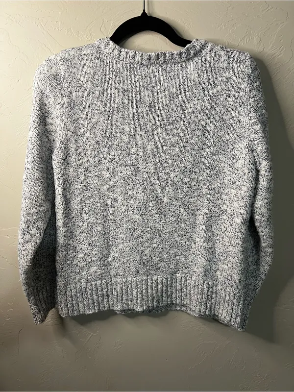 L.L. Bean Ragg Marled Fisherman Sweater Gray White Thick Knit Cabincore Petite - Image 6
