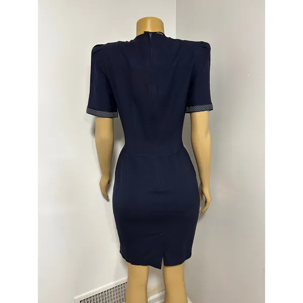 Positive Attitude Petite Vintage Navy Blue Polka Dot Bow Sheath Dress Sz 5/6 - Image 3