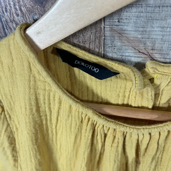 Dokotoo Gauze Babydoll Dress Large Mustard Yellow Puff Sleeve Cottagecore - Image 3