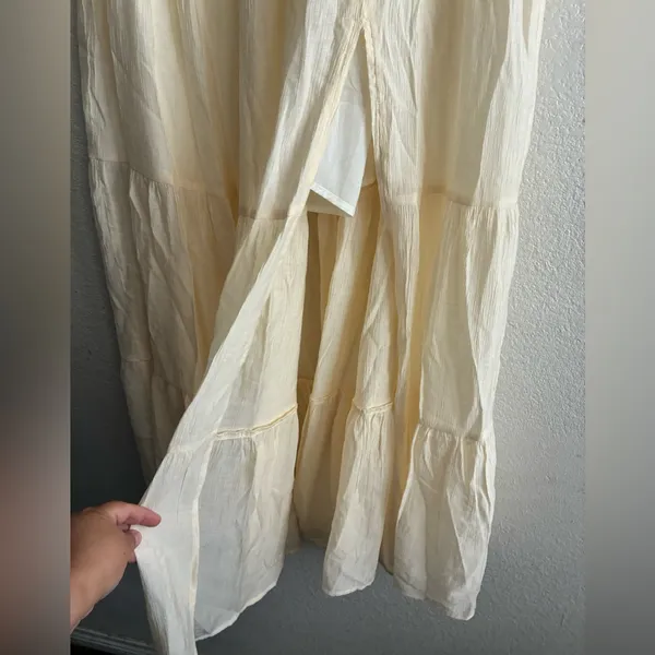Windsor Cream Front Slit Tiered Maxi Skirt S - Image 6